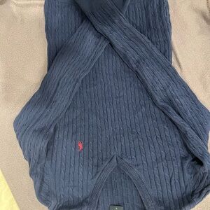 Polo by Ralph Lauren Navy Cable Knit V-Neck Sweater with Red Pony